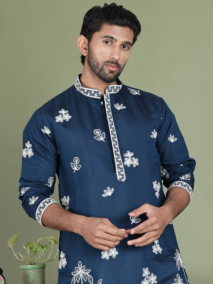 Floral Embroidered And Sequins Kurta Set