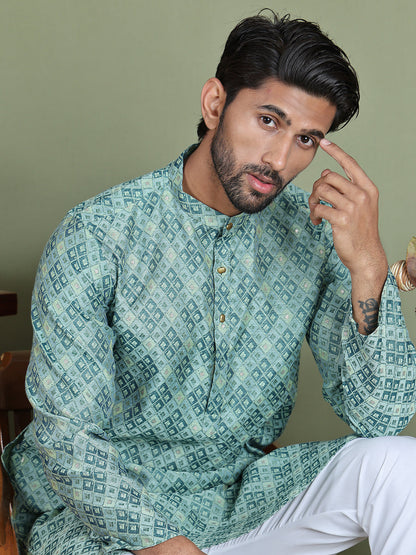 Blue Woven Design Straight Kurta Pyjama Set
