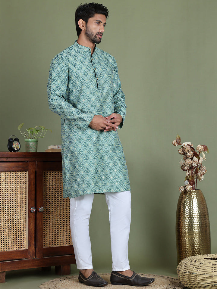 Blue Woven Design Straight Kurta Pyjama Set