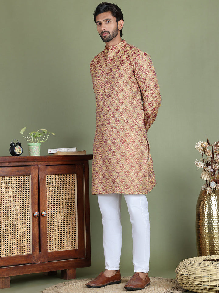 Yellow Woven Design Straight Kurta Pyjama Set