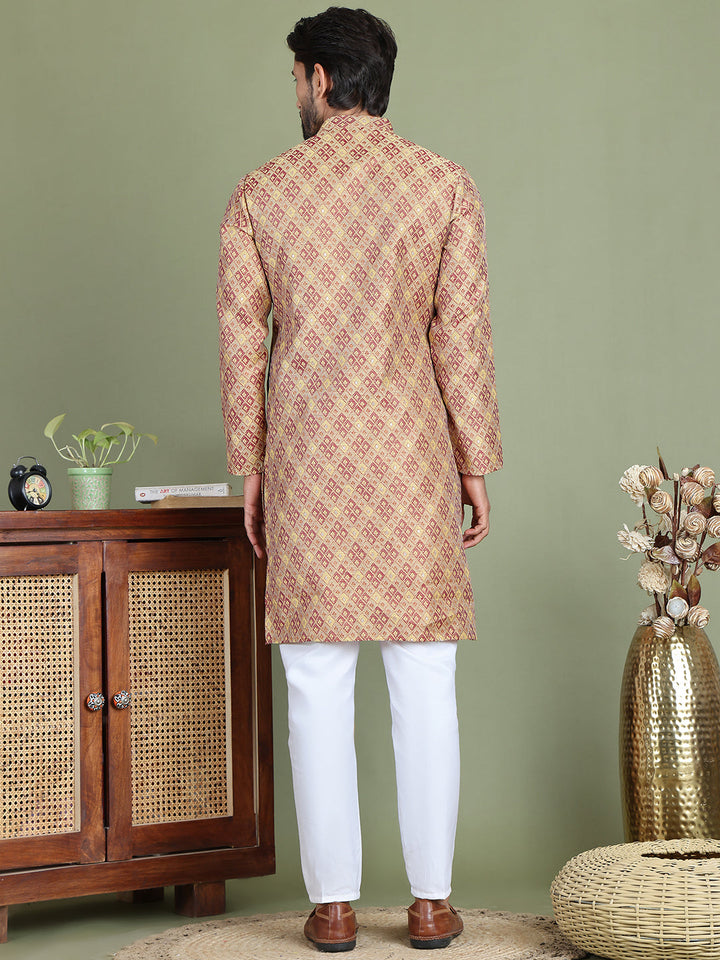 Yellow Woven Design Straight Kurta Pyjama Set