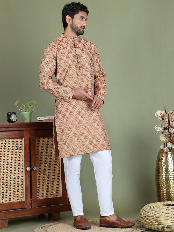 Yellow Woven Design Straight Kurta Pyjama Set