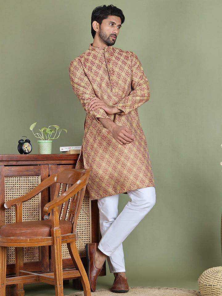 Yellow Woven Design Straight Kurta Pyjama Set