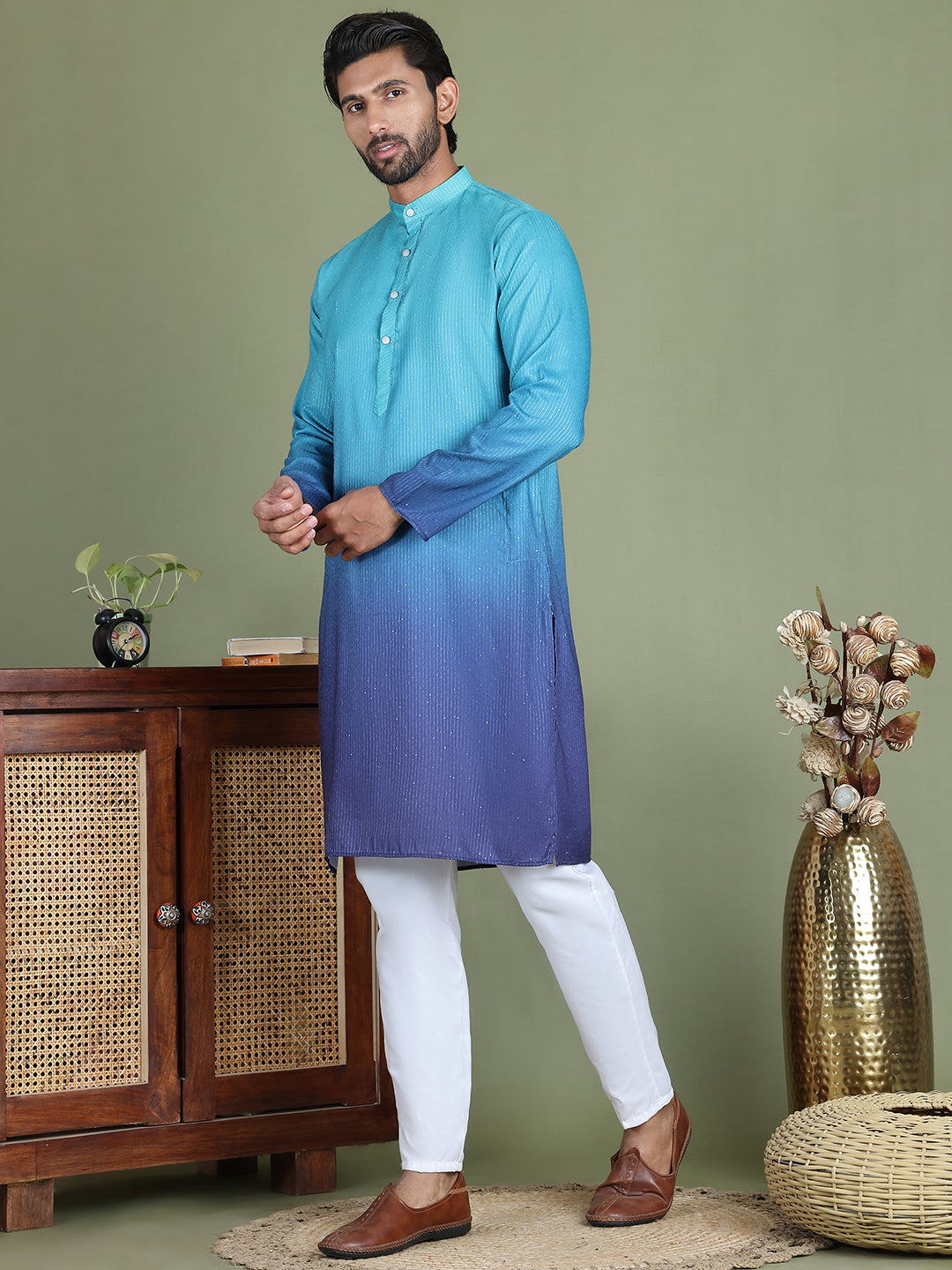 Sequins And Ombre Design Kurta Pyjama Set For Men