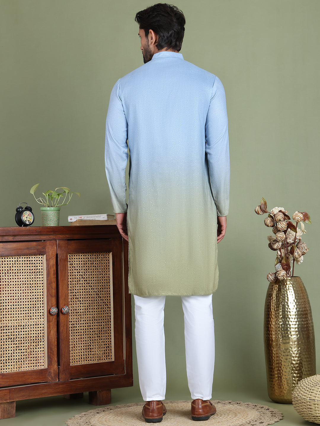 Sequins And Ombre Design Kurta Pyjama Set For Men