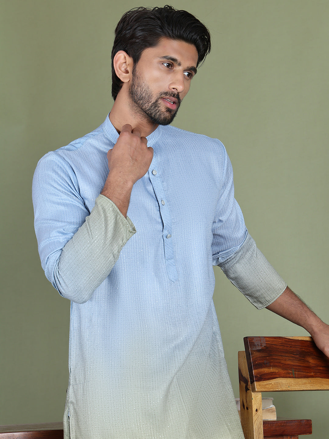 Sequins And Ombre Design Kurta Pyjama Set For Men