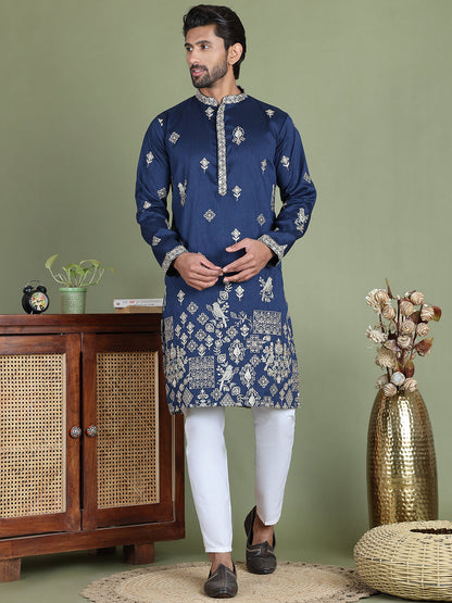 Floral Embroidered And Sequins Kurta Set