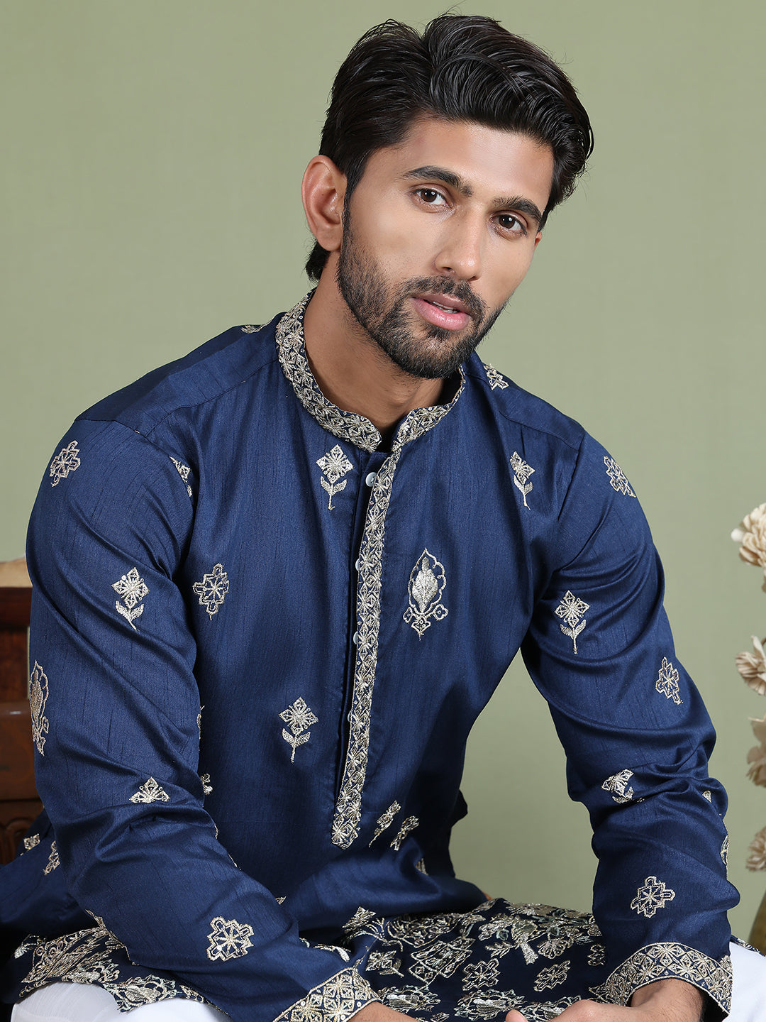 Floral Embroidered And Sequins Kurta Set