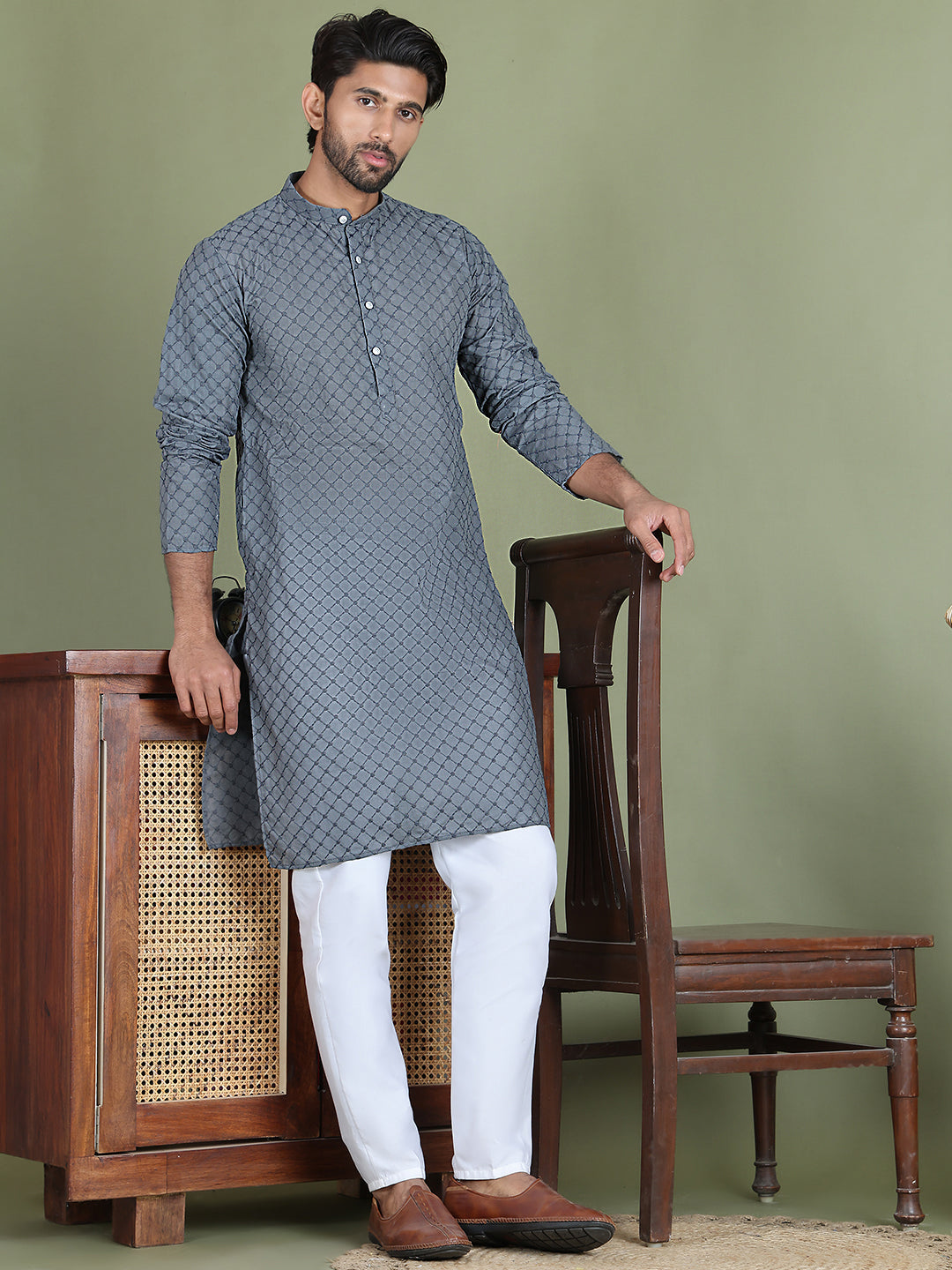 Chikankari Pure Cotton Kurta With Churidar
