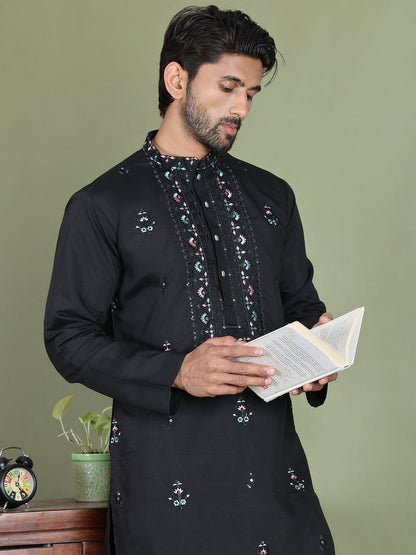 Men'S Embroidered And Sequence Work Kurta Pyjama Set