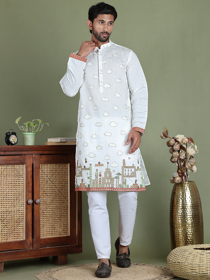 Embroidered And Sequins Kurta Set
