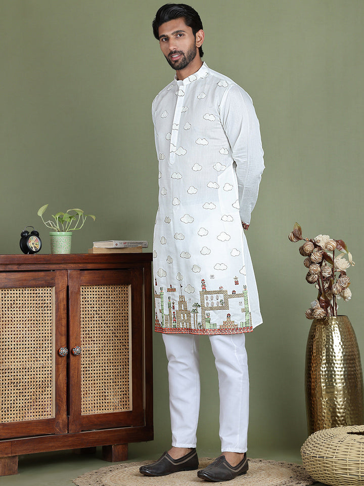 Embroidered And Sequins Kurta Set