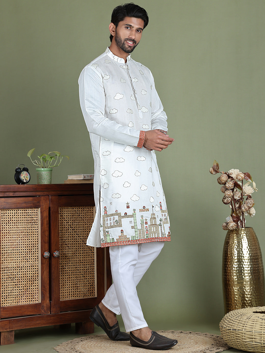 Embroidered And Sequins Kurta Set