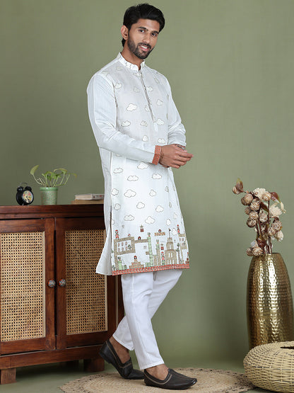Embroidered And Sequins Kurta Set
