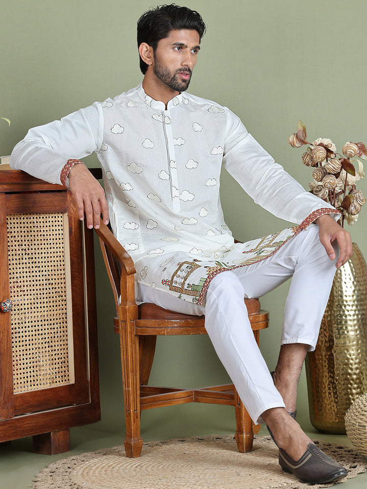 Embroidered And Sequins Kurta Set