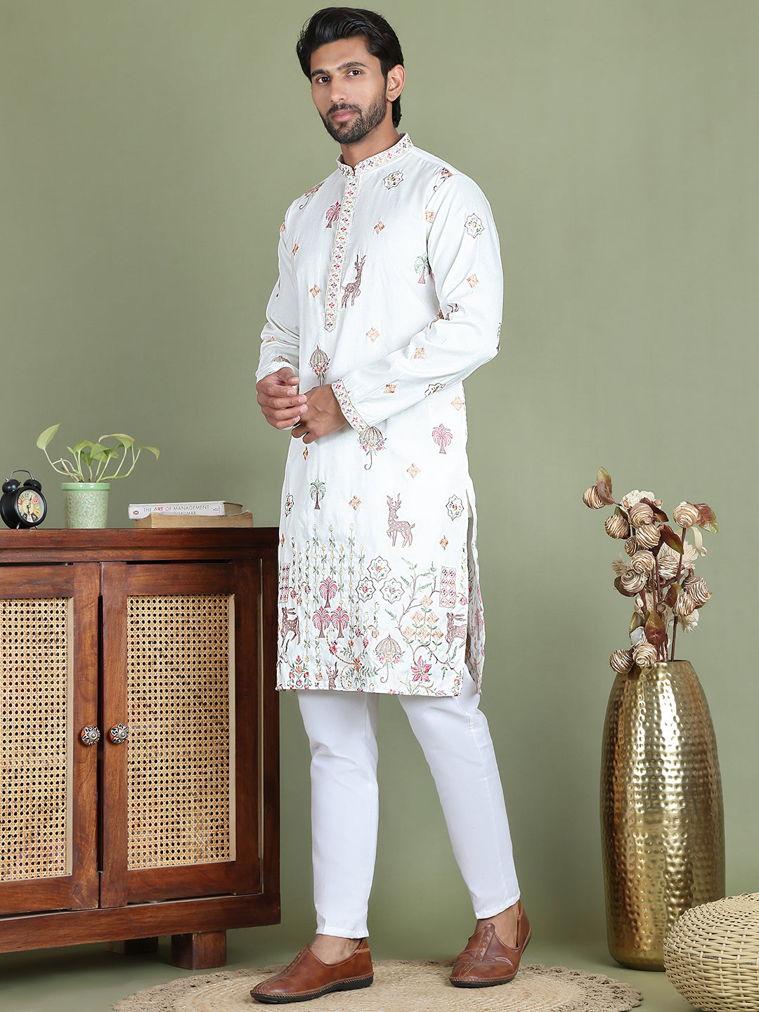 Floral Embroidered And Sequins Kurta Set