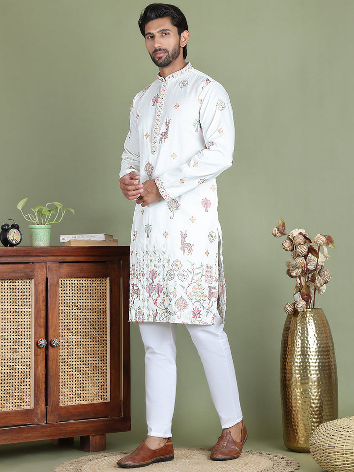 Floral Embroidered And Sequins Kurta Set