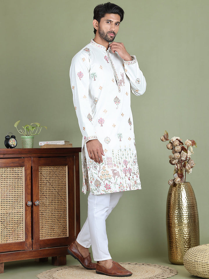 Floral Embroidered And Sequins Kurta Set