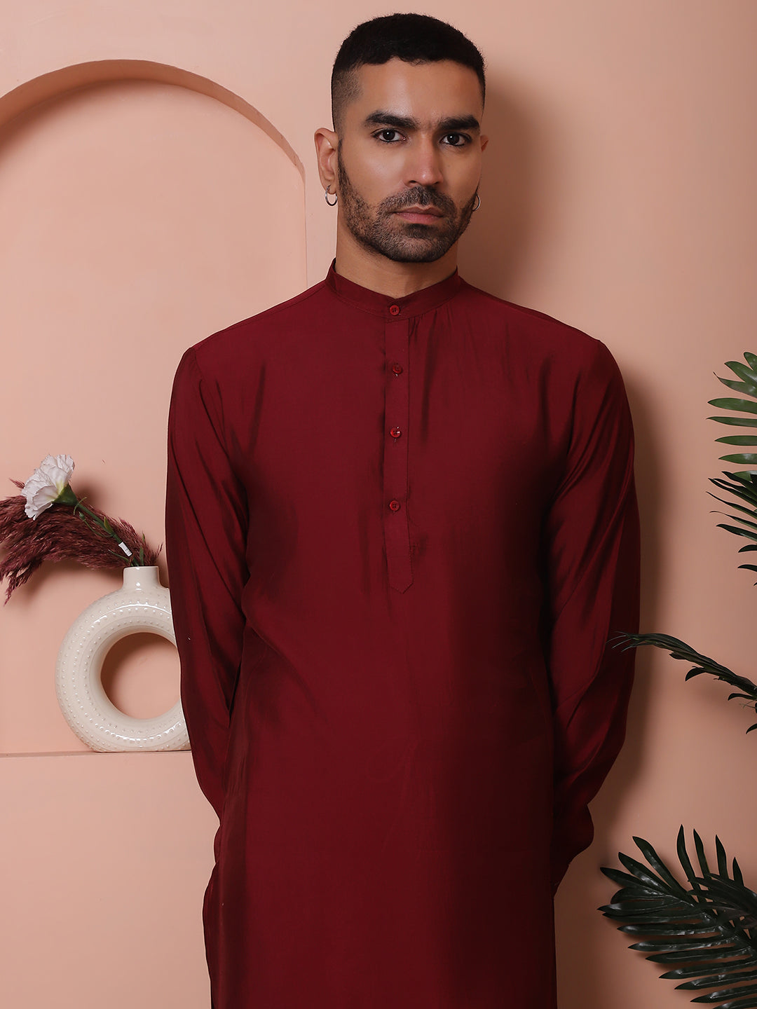 Solid Silk Blend Kurta With Churidar