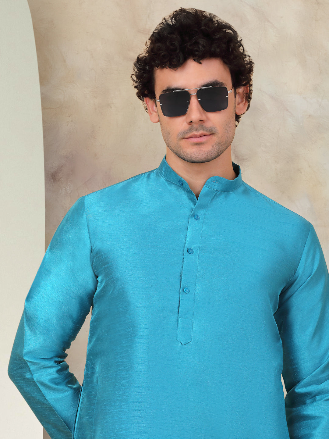 Solid Dupion Silk Kurta With Churidar