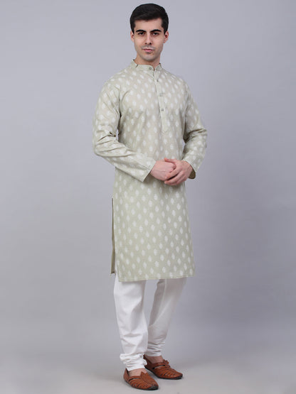 Men'S Cotton Floral Printed Kurta Pyjama Set