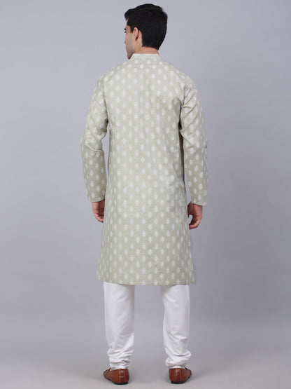 Men'S Cotton Floral Printed Kurta Pyjama Set