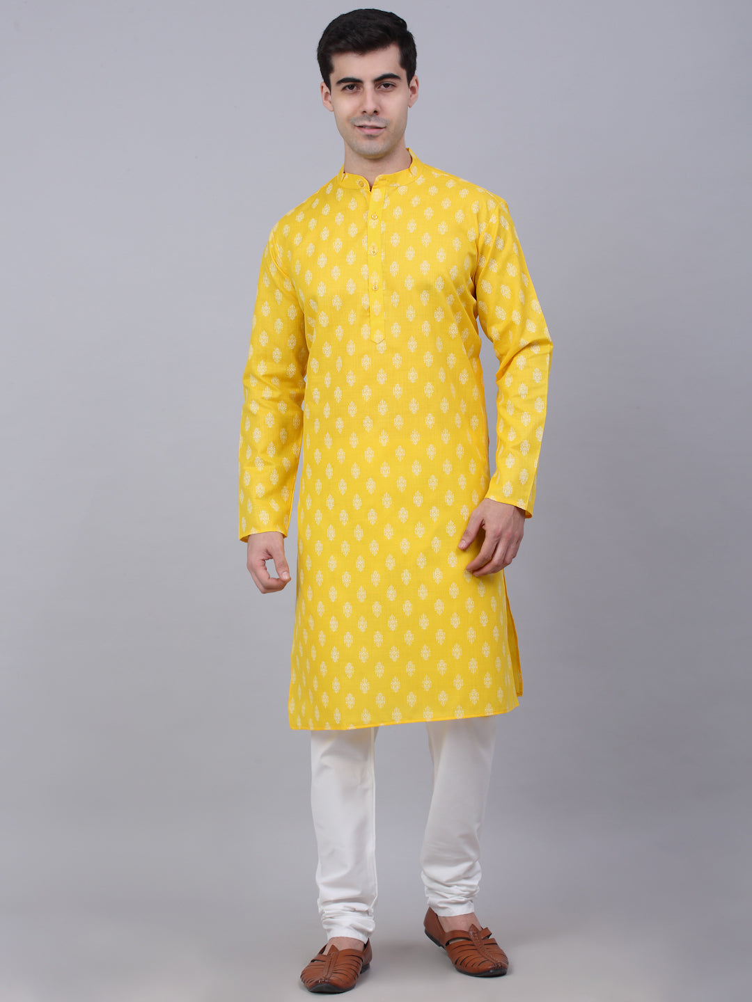 Men'S Cotton Floral Printed Kurta Pyjama Set