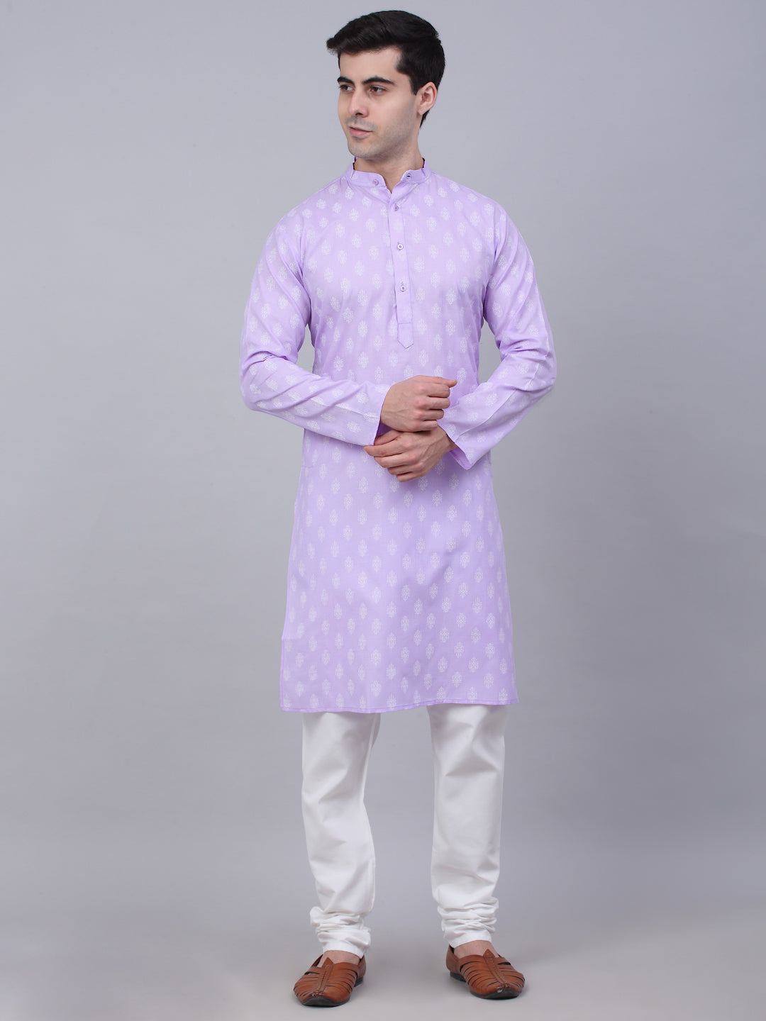 Men'S Cotton Floral Printed Kurta Pyjama Set