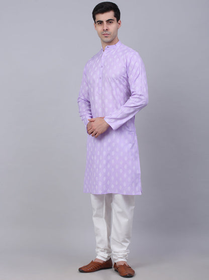 Men'S Cotton Floral Printed Kurta Pyjama Set