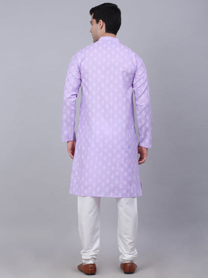 Men'S Cotton Floral Printed Kurta Pyjama Set