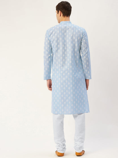 Men'S Cotton Floral Printed Kurta Pyjama Set