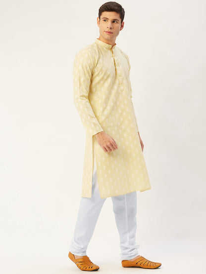 Men'S Cotton Floral Printed Kurta Pyjama Set