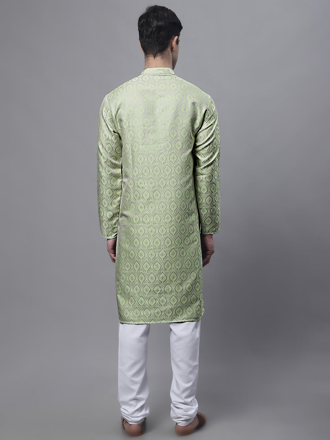 Men Ethnic Pista Green Woven Design Kurta With Pyjamas