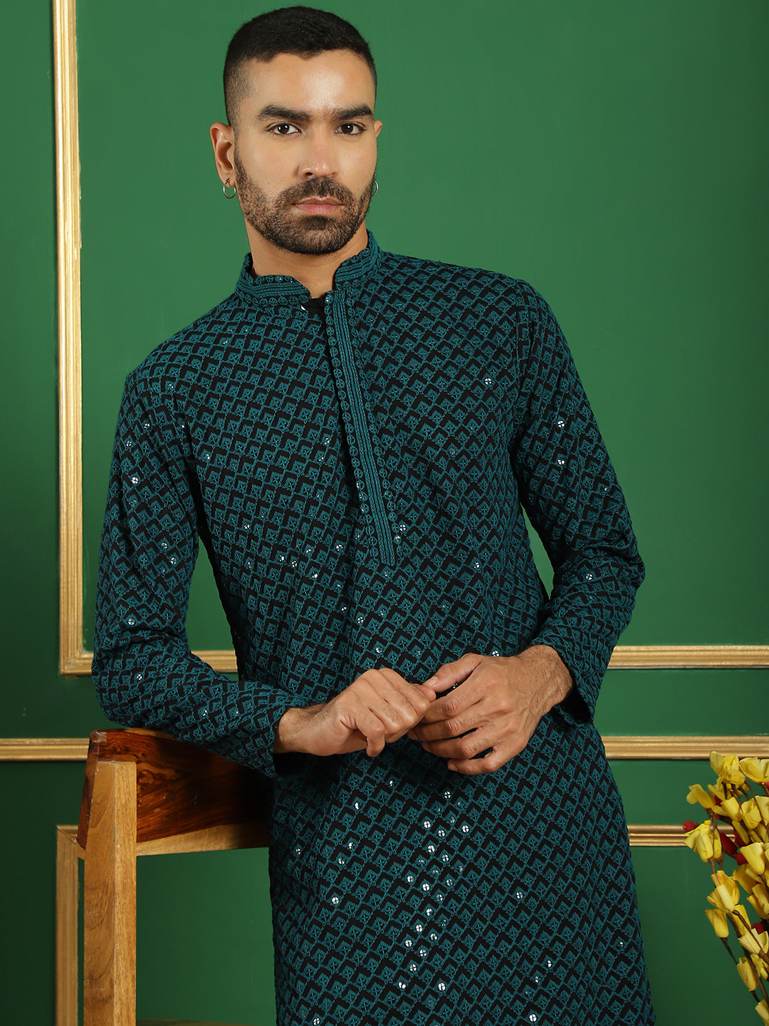 Sequin Embroidered Pure Cotton Kurta With Pyjamas