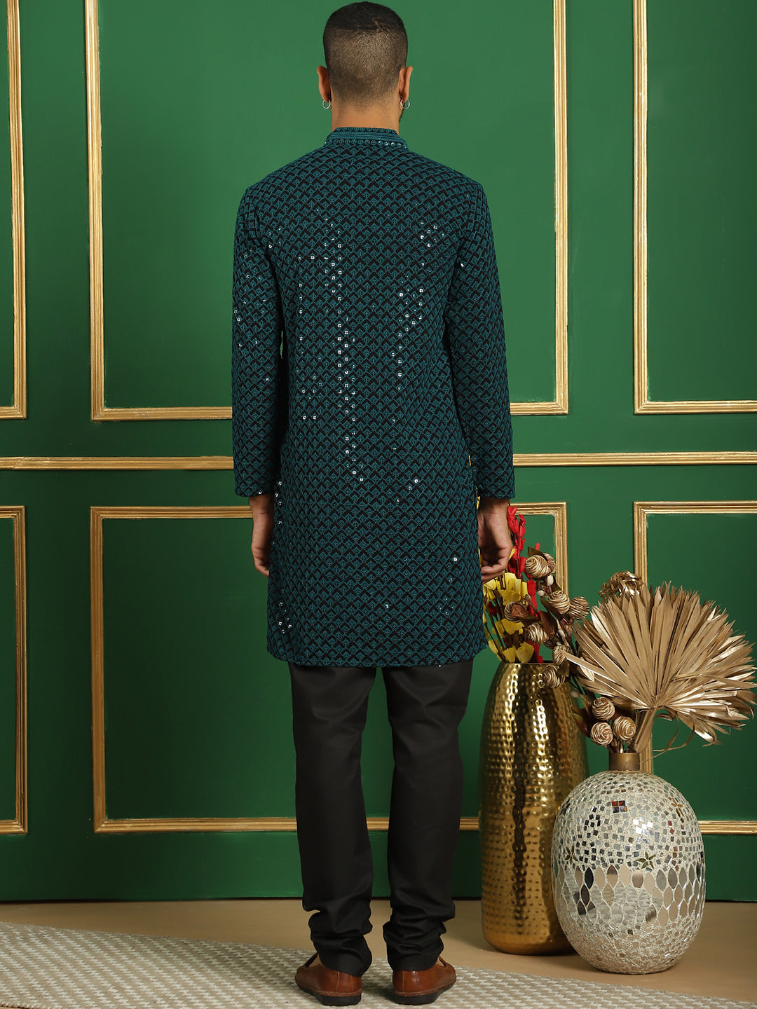 Sequin Embroidered Pure Cotton Kurta With Pyjamas