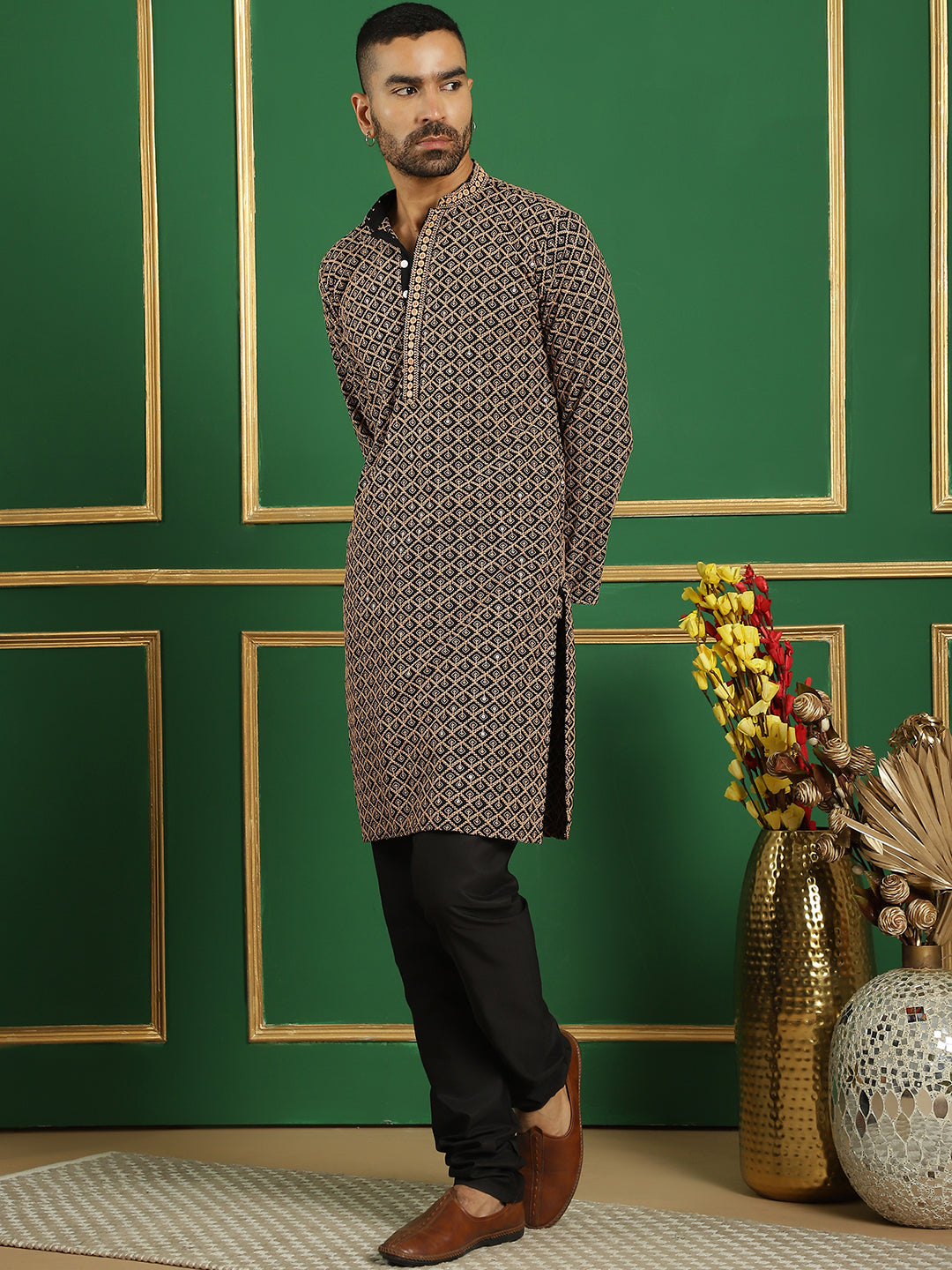 Sequin Embroidered Pure Cotton Kurta With Pyjamas