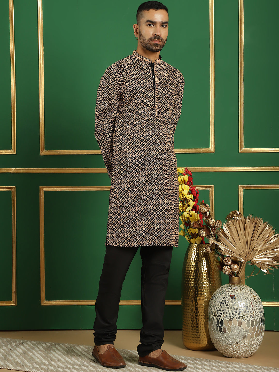 Sequin Embroidered Pure Cotton Kurta With Pyjamas
