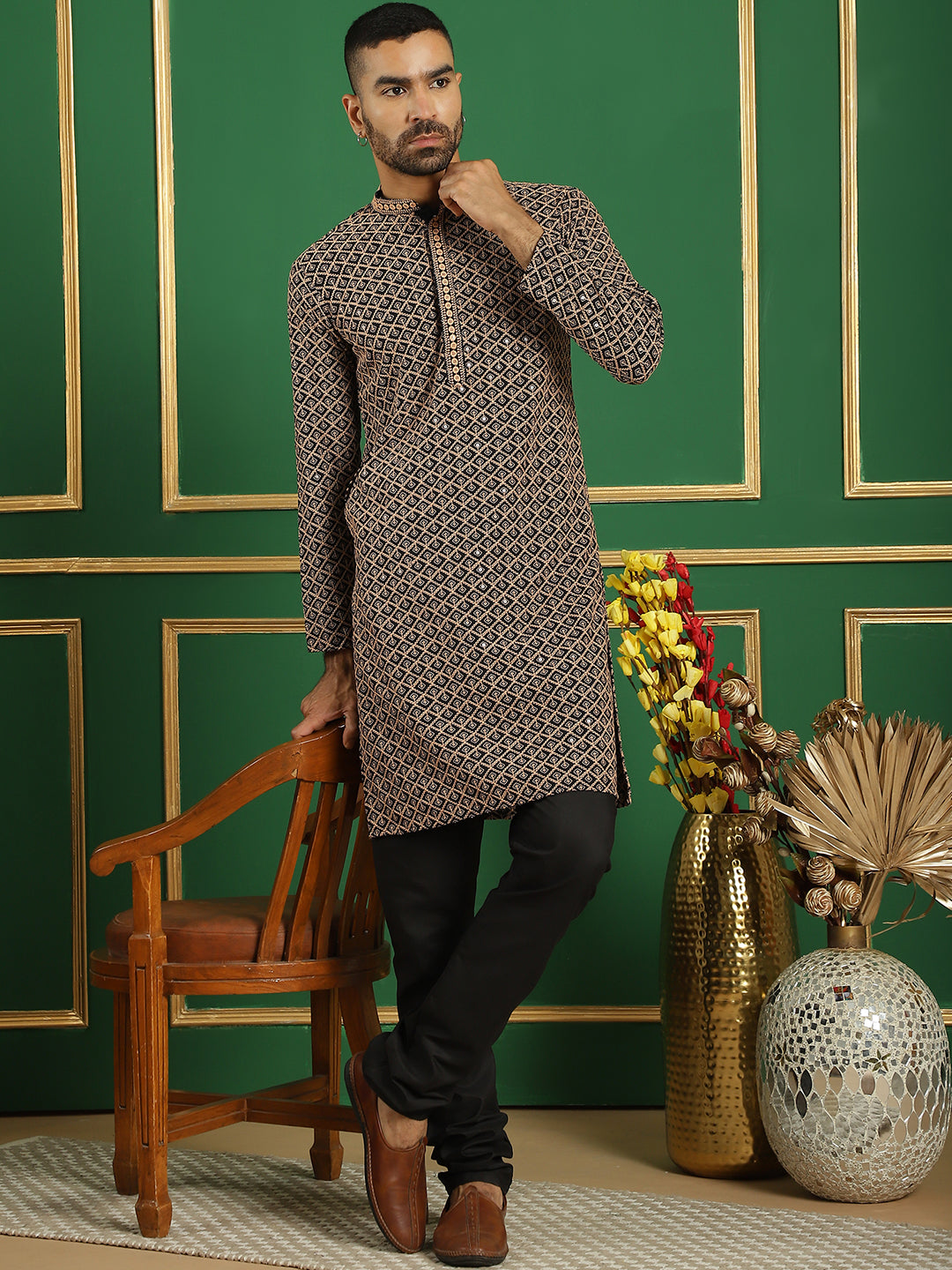 Sequin Embroidered Pure Cotton Kurta With Pyjamas