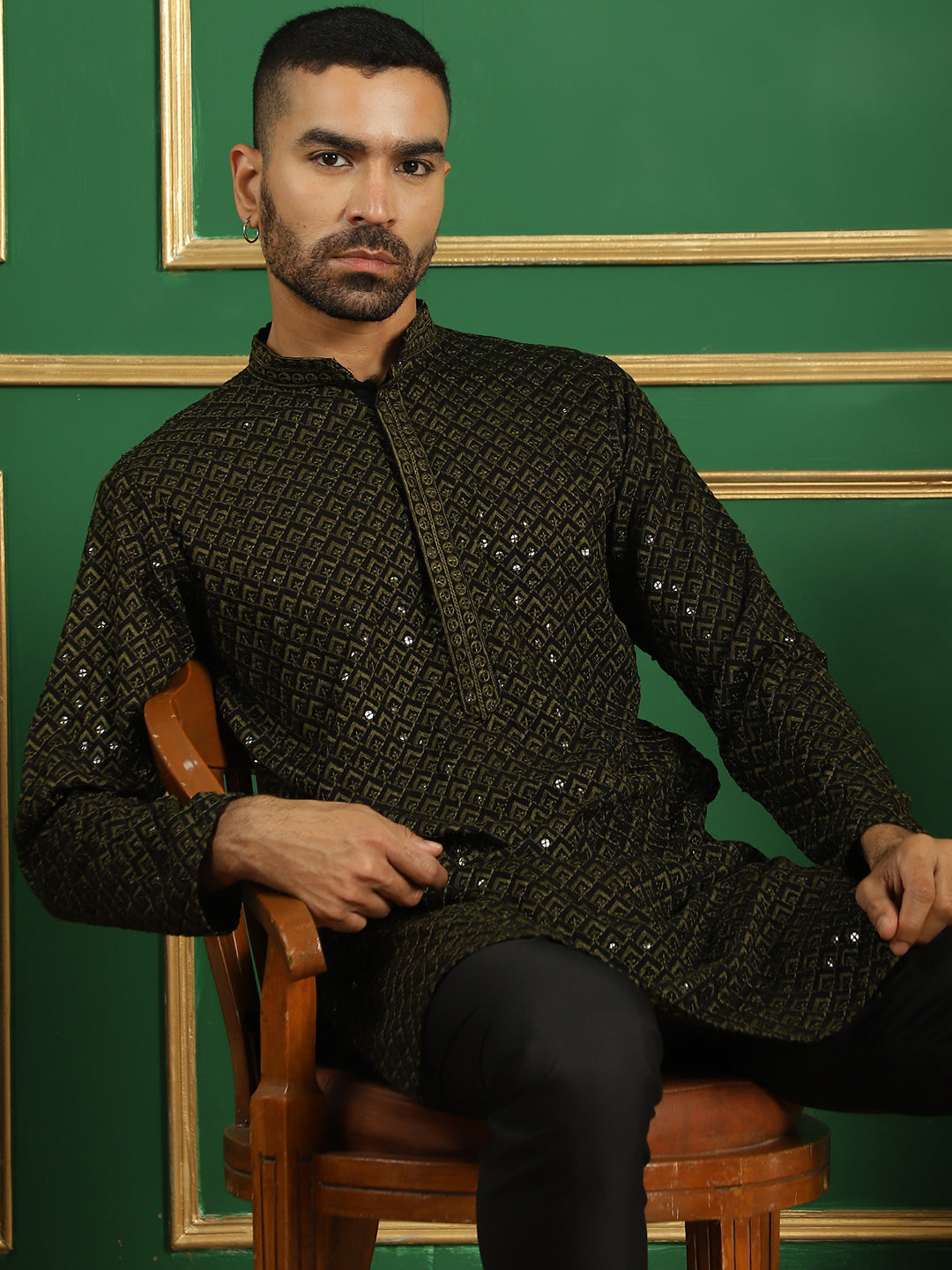 Sequin Embroidered Pure Cotton Kurta With Pyjamas