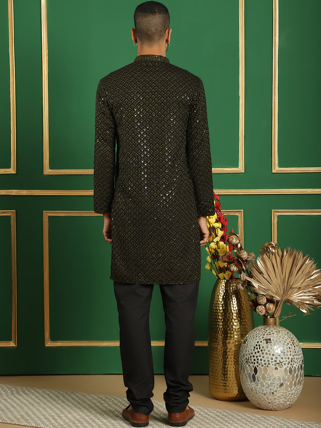 Sequin Embroidered Pure Cotton Kurta With Pyjamas