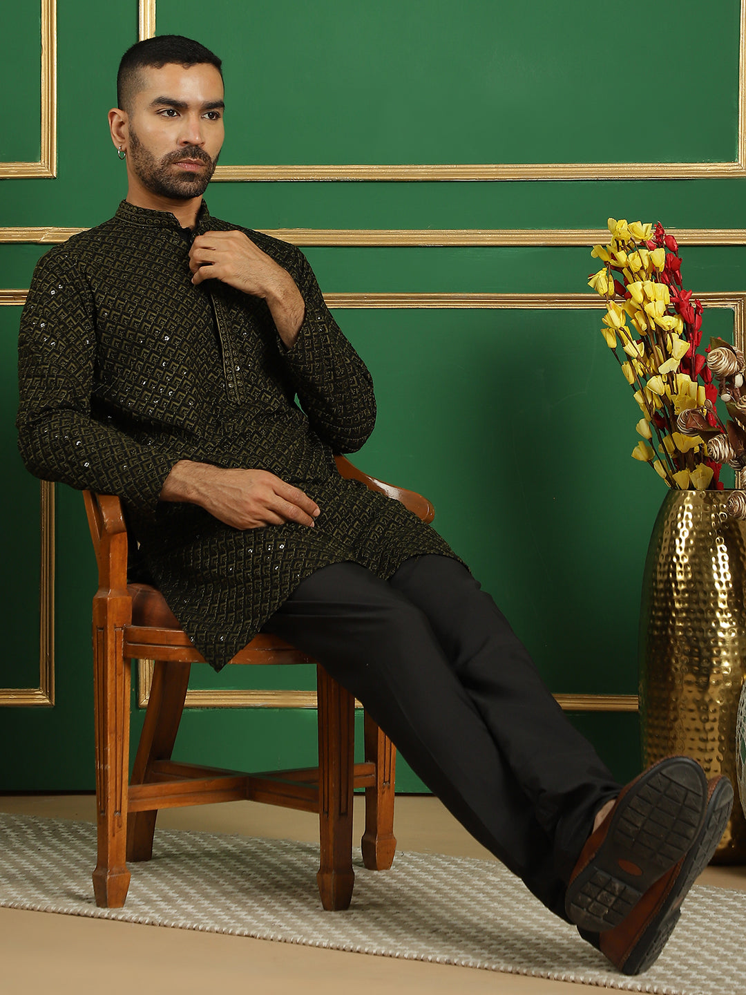 Sequin Embroidered Pure Cotton Kurta With Pyjamas