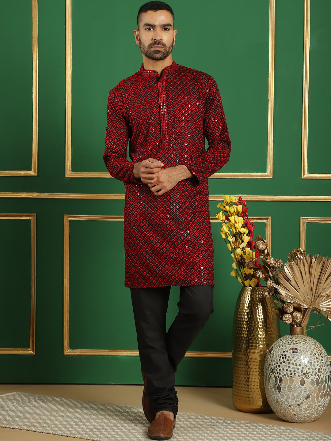 Sequin Embroidered Pure Cotton Kurta With Pyjamas