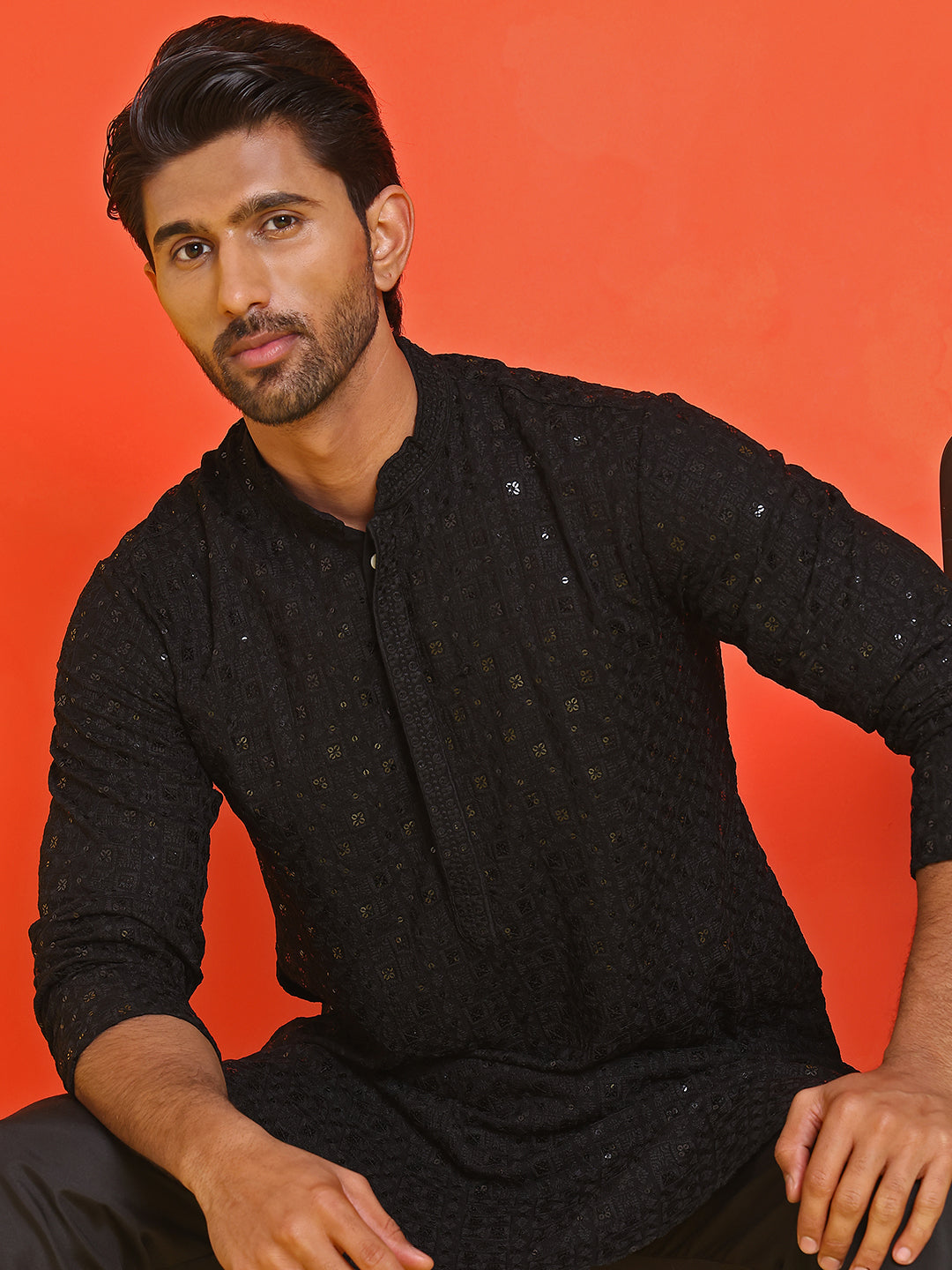 Sequin Embroidered Pure Cotton Kurta With Pyjamas