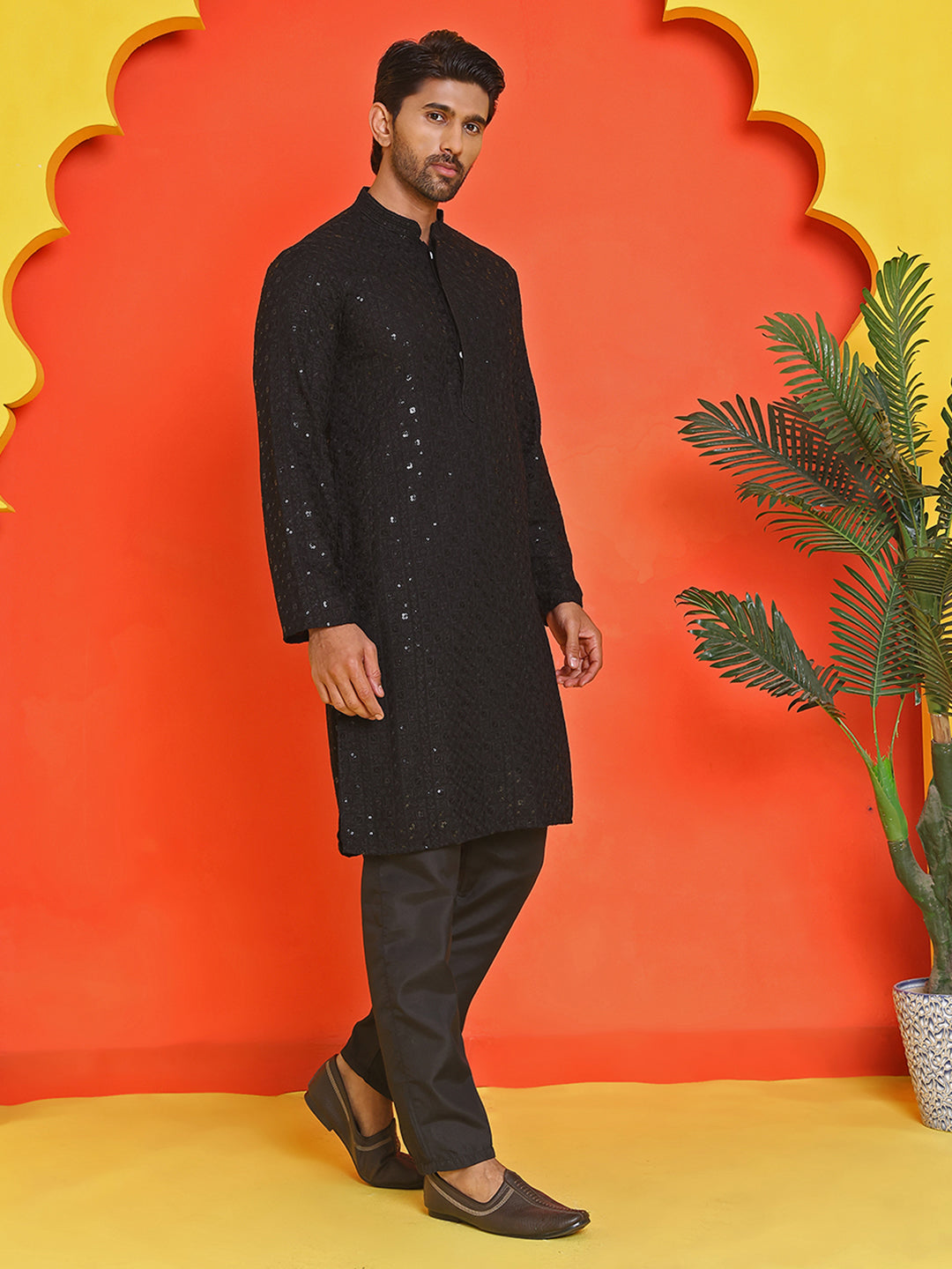 Sequin Embroidered Pure Cotton Kurta With Pyjamas