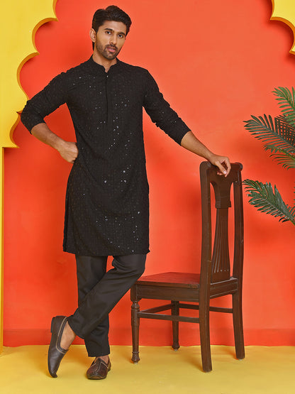 Sequin Embroidered Pure Cotton Kurta With Pyjamas