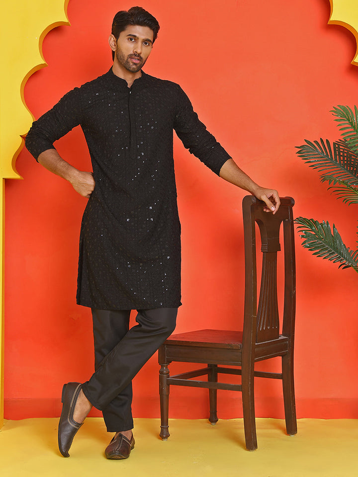 Sequin Embroidered Pure Cotton Kurta With Pyjamas