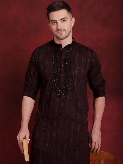 Sequins Embroidered Kurta Pyjama Set For Men