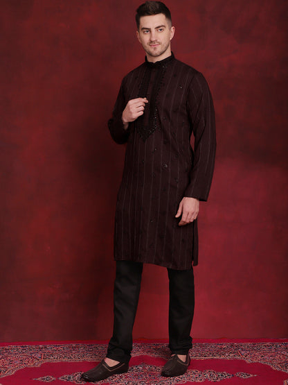 Sequins Embroidered Kurta Pyjama Set For Men