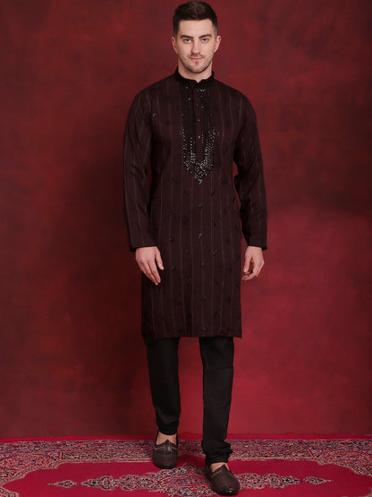 Sequins Embroidered Kurta Pyjama Set For Men