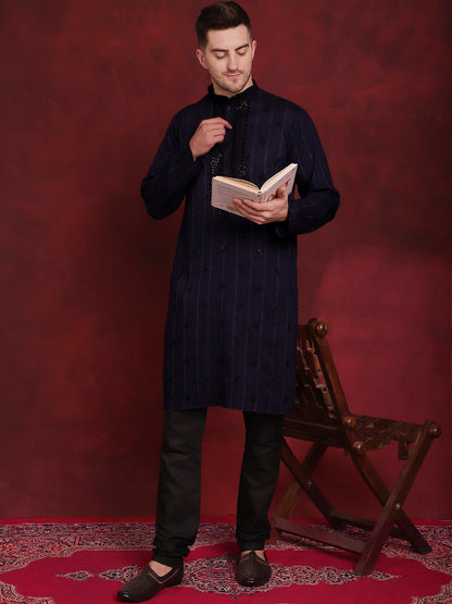 Sequins Embroidered Kurta Pyjama Set For Men